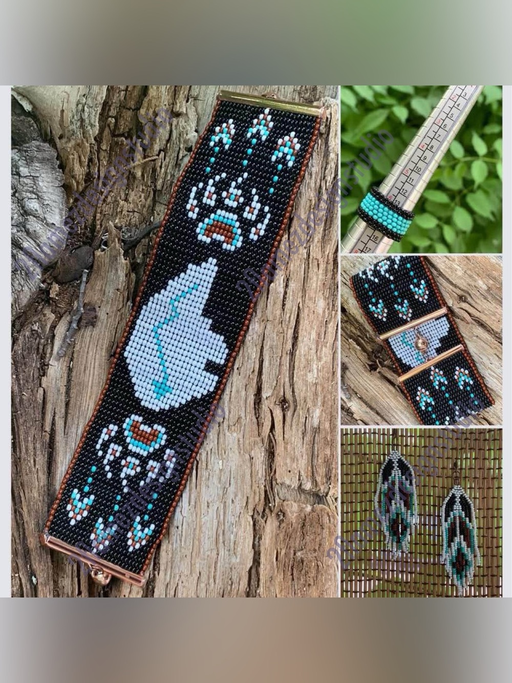 Handmade Native Bear Seed Bead 2 pc Set - 7.5”